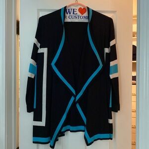 Bellini Black, White & Turquoise Open Front Cardigan Size L